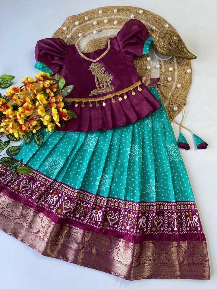 Kids & Girls Heavy Pure Dola Silk With Zari Design Lehenga Blouse 22-KL