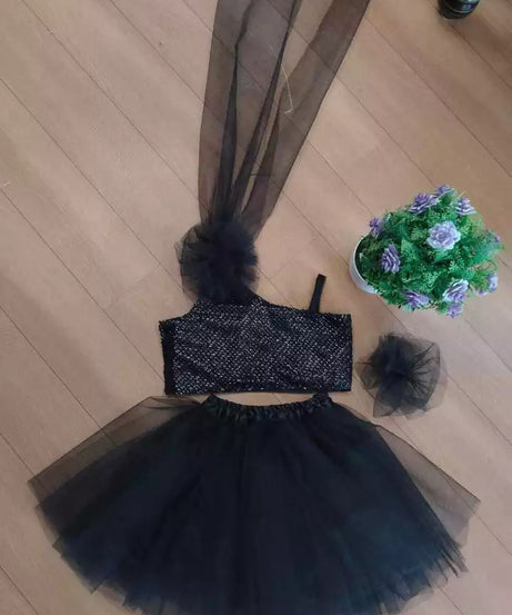 MOST PICKED NET FULL FLAIRED KID’S TOP WITH SKIRT BLACK