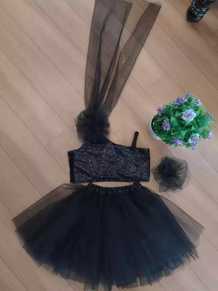 MOST PICKED NET FULL FLAIRED KID’S TOP WITH SKIRT BLACK