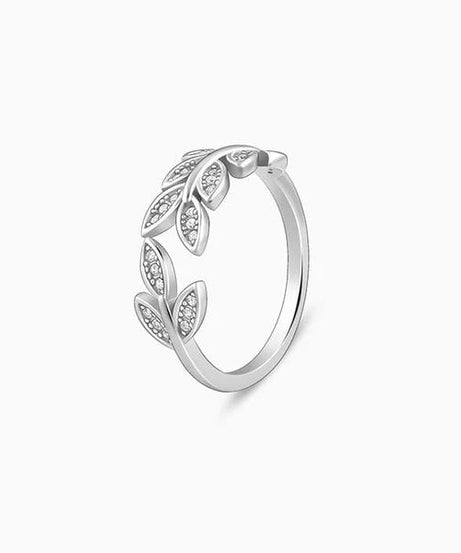 Silver Zircon Leaf Ring