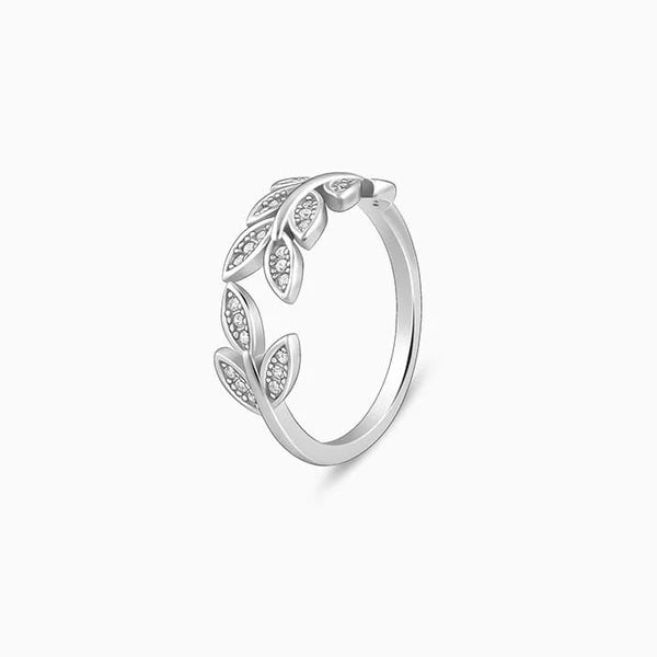 Silver Zircon Leaf Ring