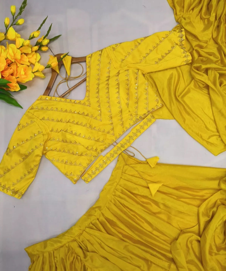 Chinon Silk Lehenga Ruffle Pallu Attached & Blouse