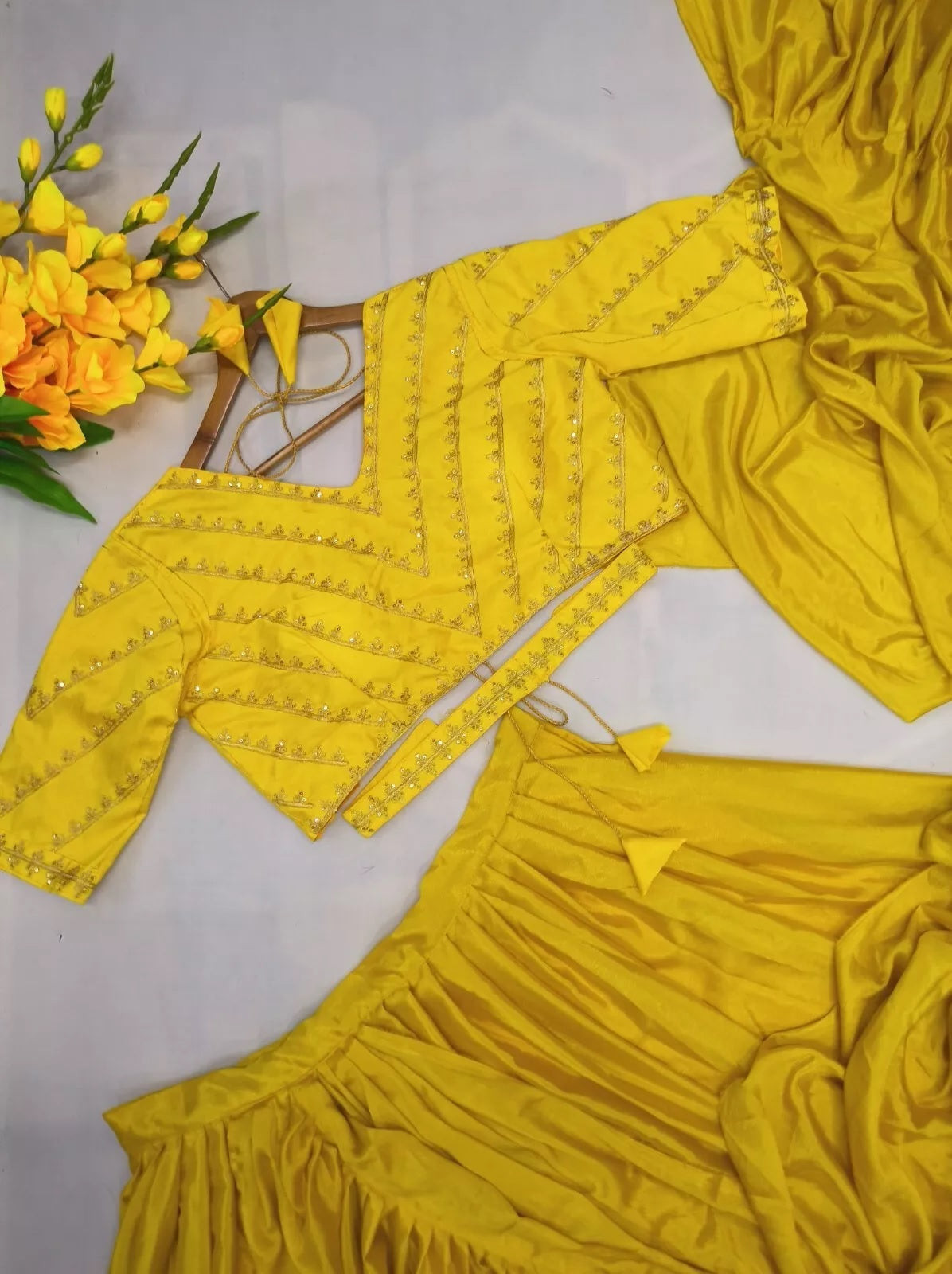 Chinon Silk Lehenga Ruffle Pallu Attached & Blouse