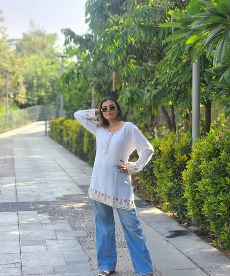 Short Stylish Heavy Rayon With Embroidery Work Printed Kurti
