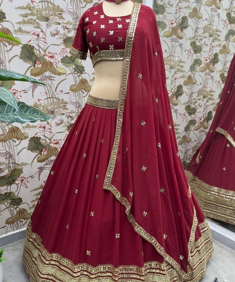 Premium Georgette Embroidery Sequence Wedding Lehenga Blouse with Dupatta 15-MA