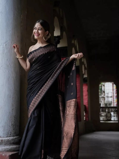 Women's Classic Indian Banarasi Soft Silk Saree With Blouse