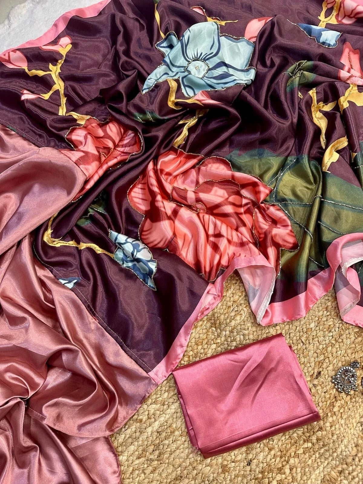 Women's Wedding Classic Latest Japan Satin Saree ,New Sari & Blouse