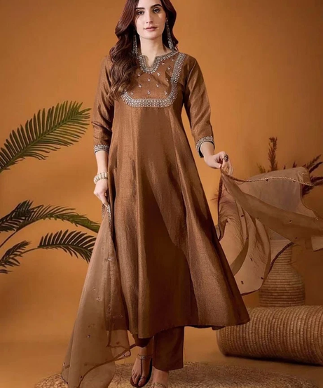 Beautiful Vichitra Silk With Sequence Embroidery Work Kurti/Pant With Dupatta 12-BS