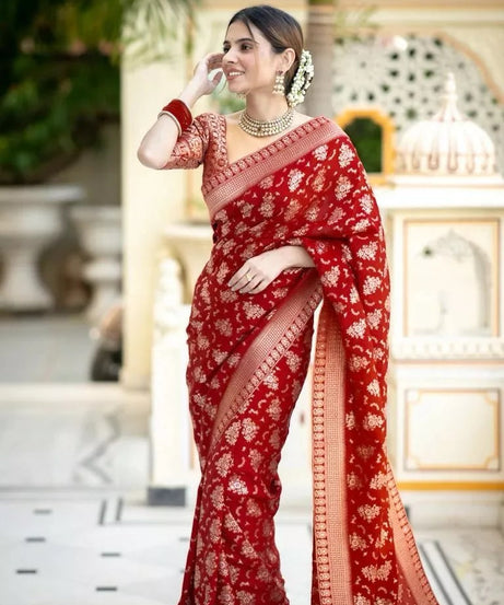 Women's Designer Banarasi Soft Silk Sari With Blouse