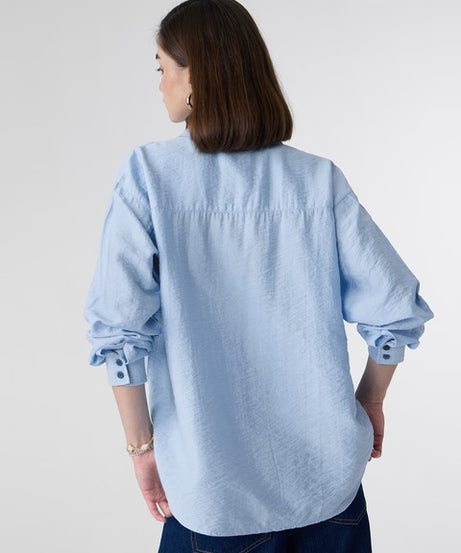 Textured Shirt Sterling Blue Women Boyfriend Shirts