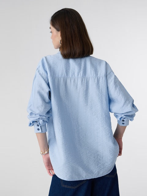Textured Shirt Sterling Blue Women Boyfriend Shirts