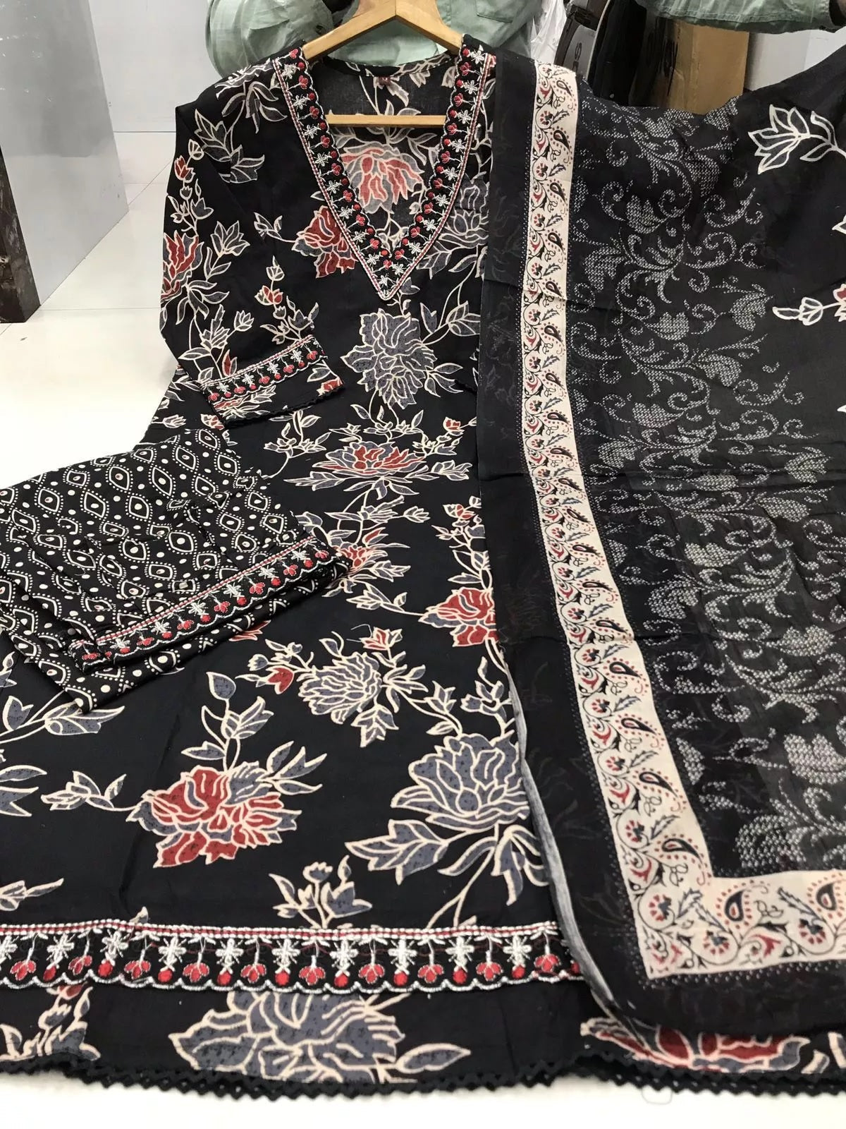 Classic Wear Function Full Stitched Cotton Print Top Bottom Dupatta