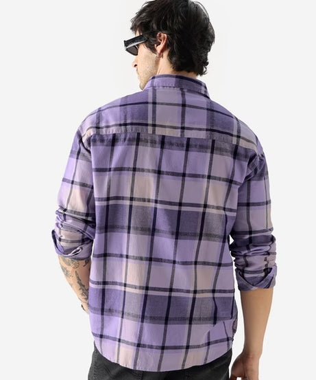 Plaid Purple And Black Men Utility Shirts