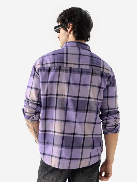 Plaid Purple And Black Men Utility Shirts