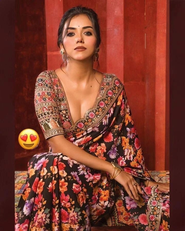 Designer Printed Soft Georgette Saree, Embroidery Heavy Sequence Work Sari & Blouse