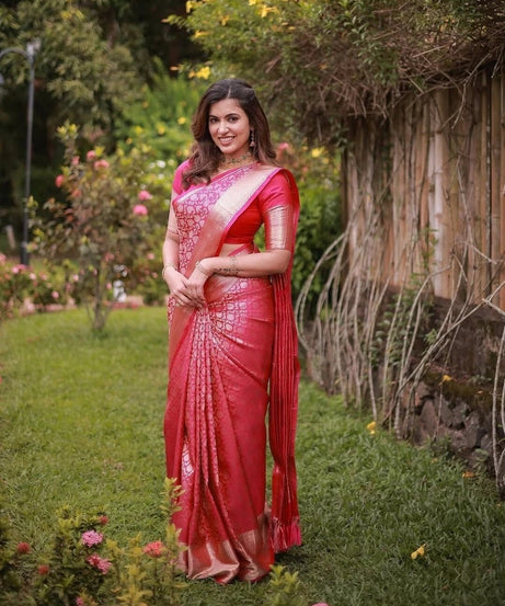 Traditional Banarasi Soft Silk, Wedding Wear Designer Sari & Blouse