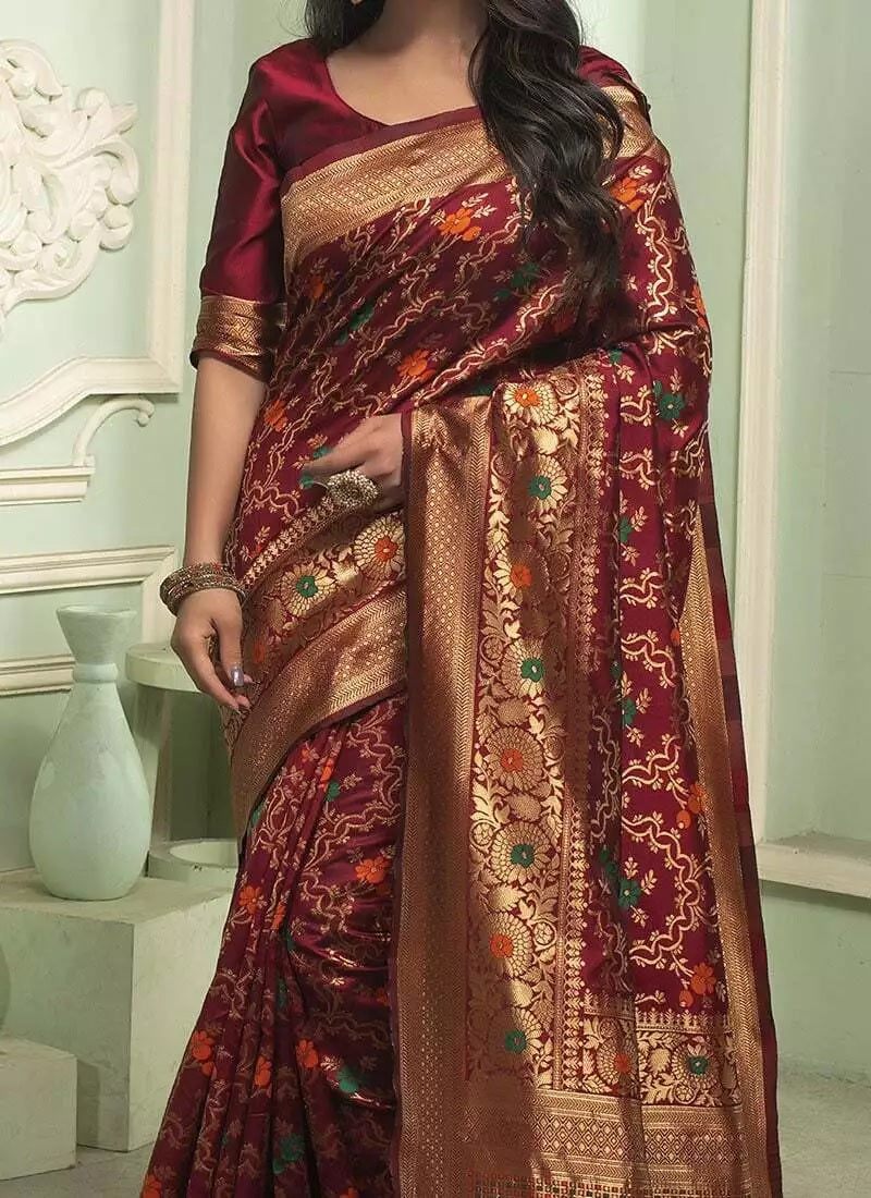 Classic Banarasi Soft Silk Wedding Sari & Blouse