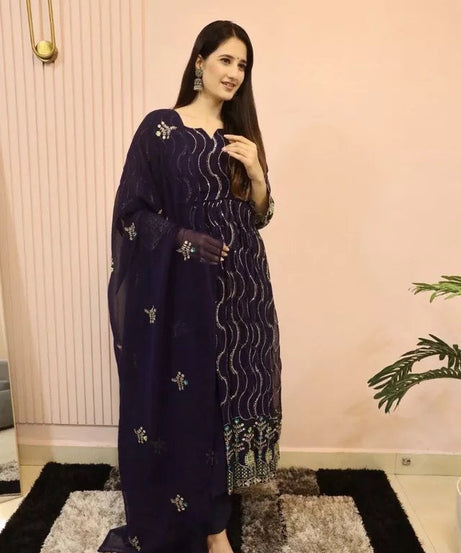 Ethnic Designer Stylish Stitched Faux Georgette Long Anarkali Gown Dupatta