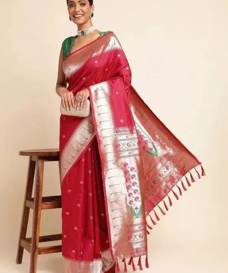 Pure Soft Kanchivaram Paithani Silk Saree With Blouse