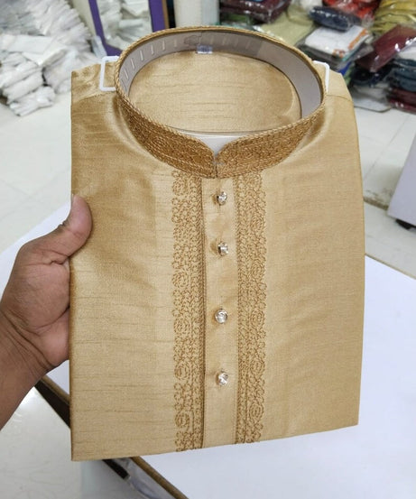 Cotton With Embroidery Work Kurta Set For Men's