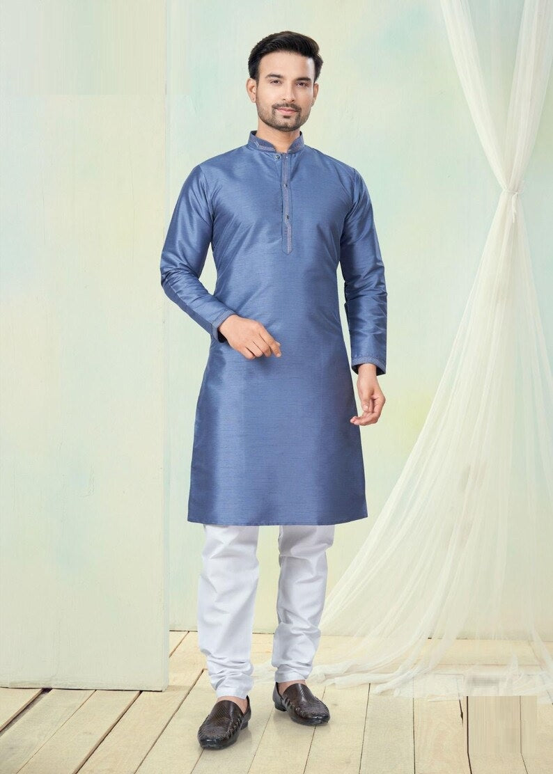 Pure Silk With Pintex Work Men's Kurta Pajama