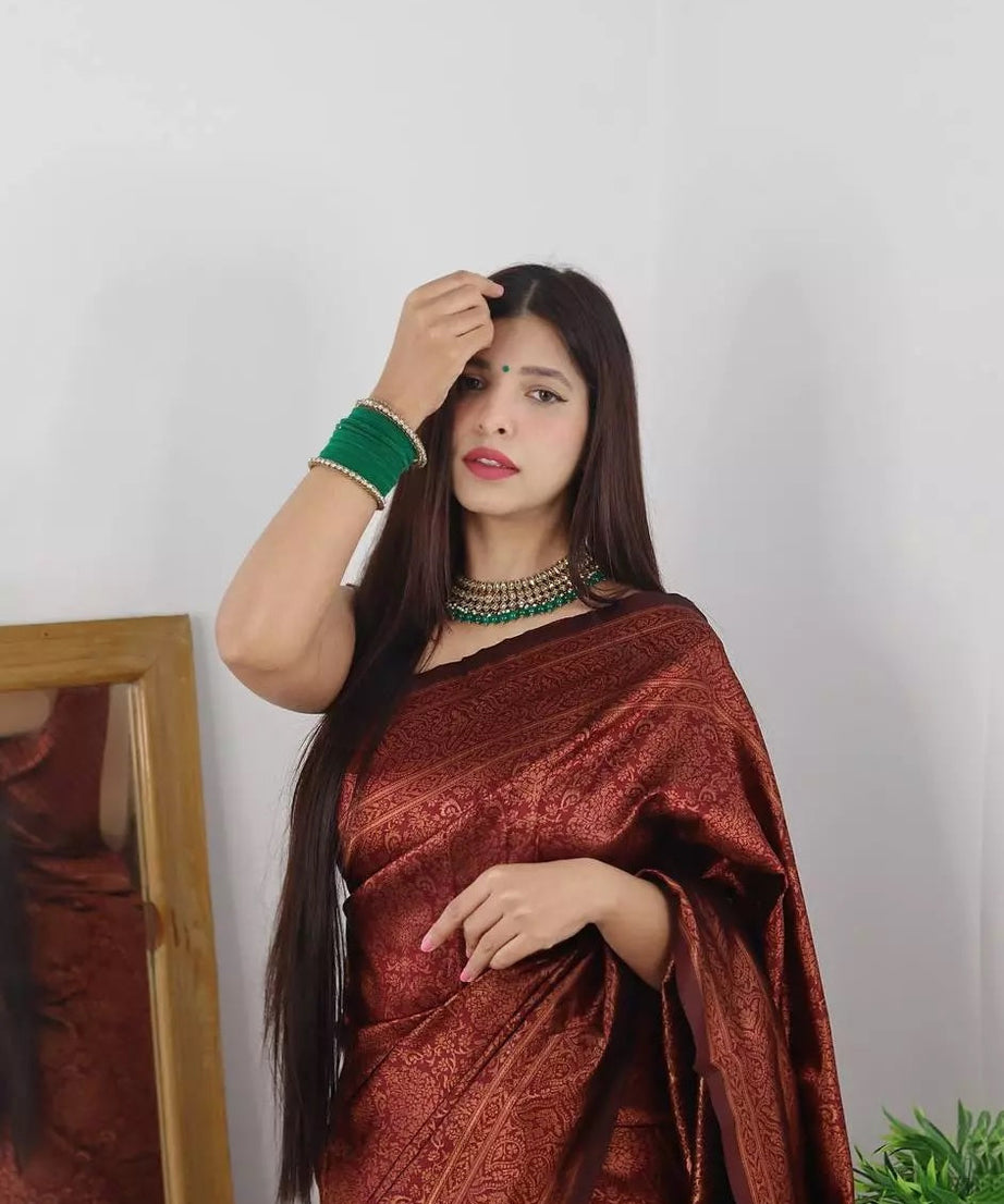 Designer Wedding Banarasi Soft Silk Saree With Blouse