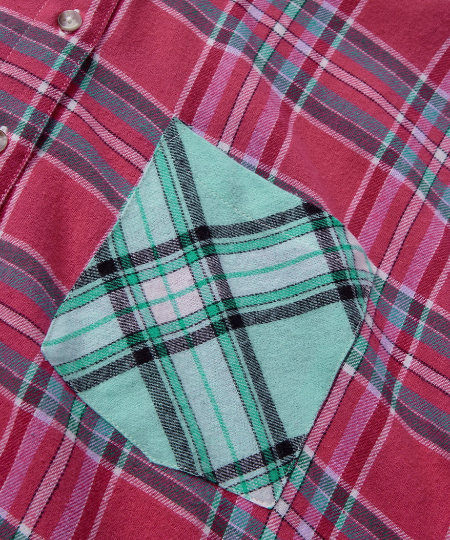 Plaid  Viridis And Raspberry Women Boyfriend Shirts