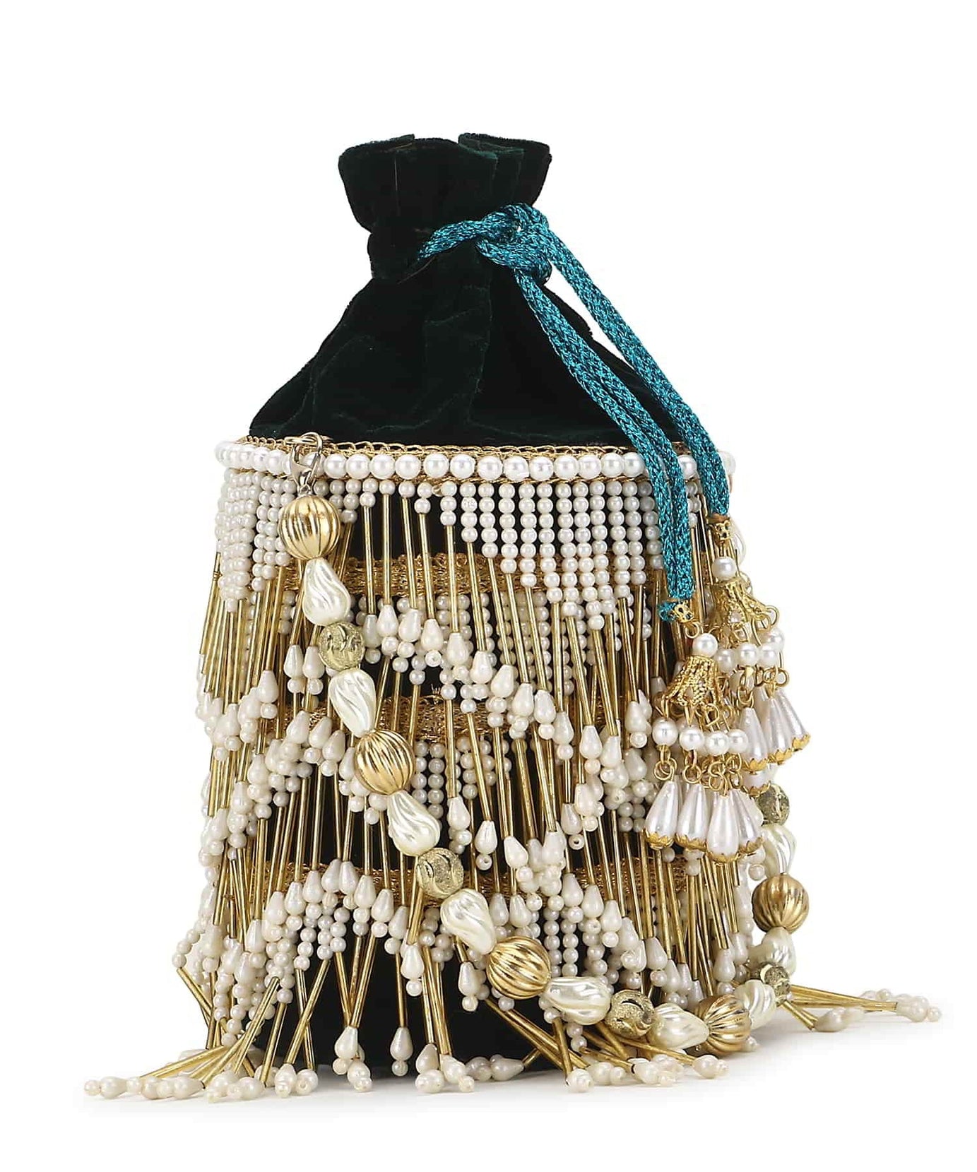 Dangle Chevron Embellished Velvet Potli Bag