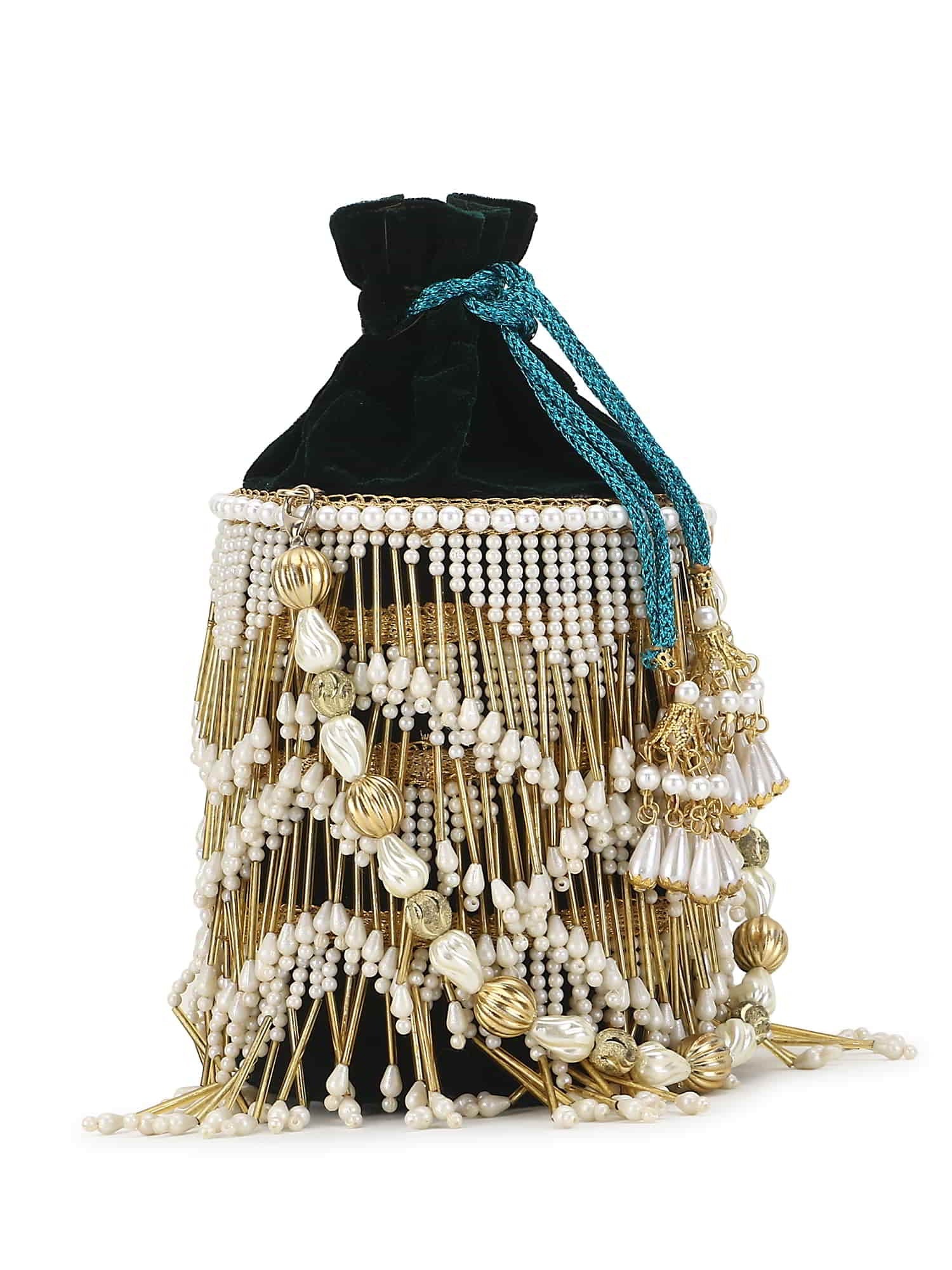 Dangle Chevron Embellished Velvet Potli Bag