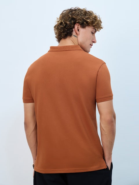 Popcorn  Burnt Orange Zipper Polos