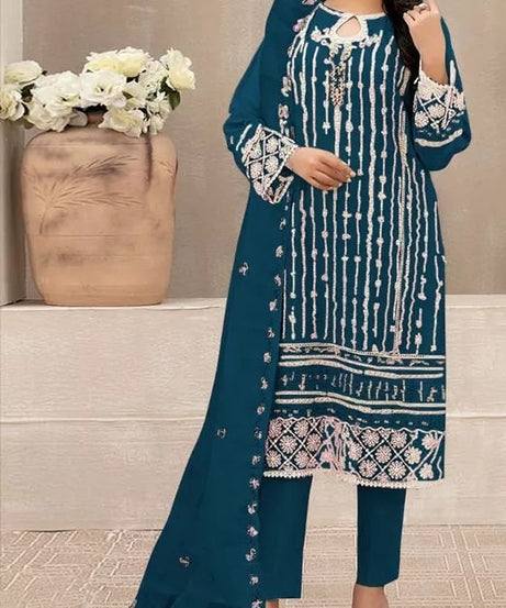 Georgette With Embroidery Sequence Work Top Bottom Dupatta