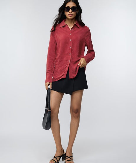 Red Side Rouching Shirt Women Shirts