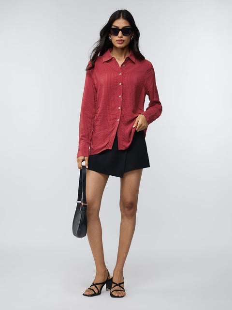Red Side Rouching Shirt Women Shirts