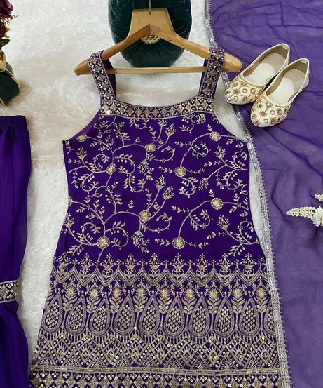 Heavy Faux Georgette Traditional Full Stitched Kurti Bottom & Dupatta Set 12-DC