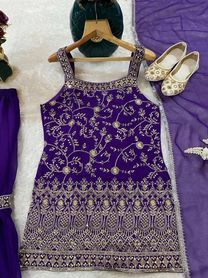 Heavy Faux Georgette Traditional Full Stitched Kurti Bottom & Dupatta Set 12-DC