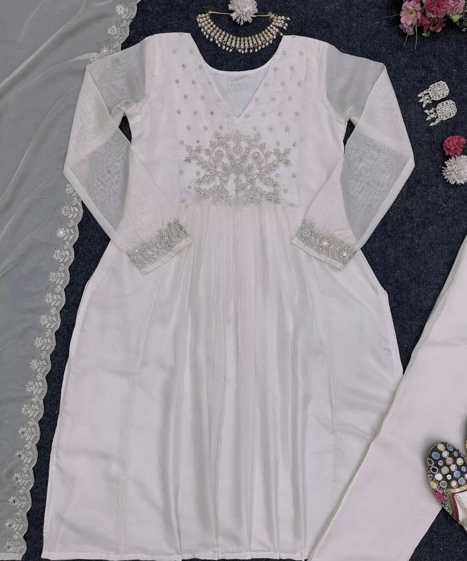 Traditional Look Full Stitched Tissue Organza Silk Top Pant Dupatta