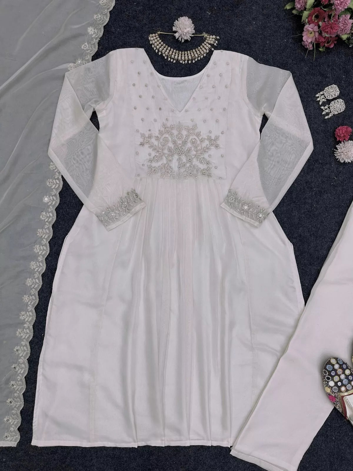 Traditional Look Full Stitched Tissue Organza Silk Top Pant Dupatta