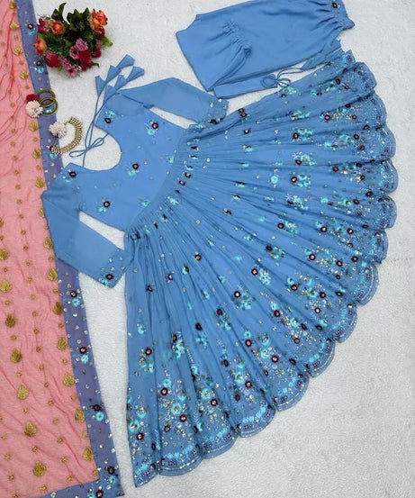 Faux Georgette With Sequence Work Top Afghani With Dupatta