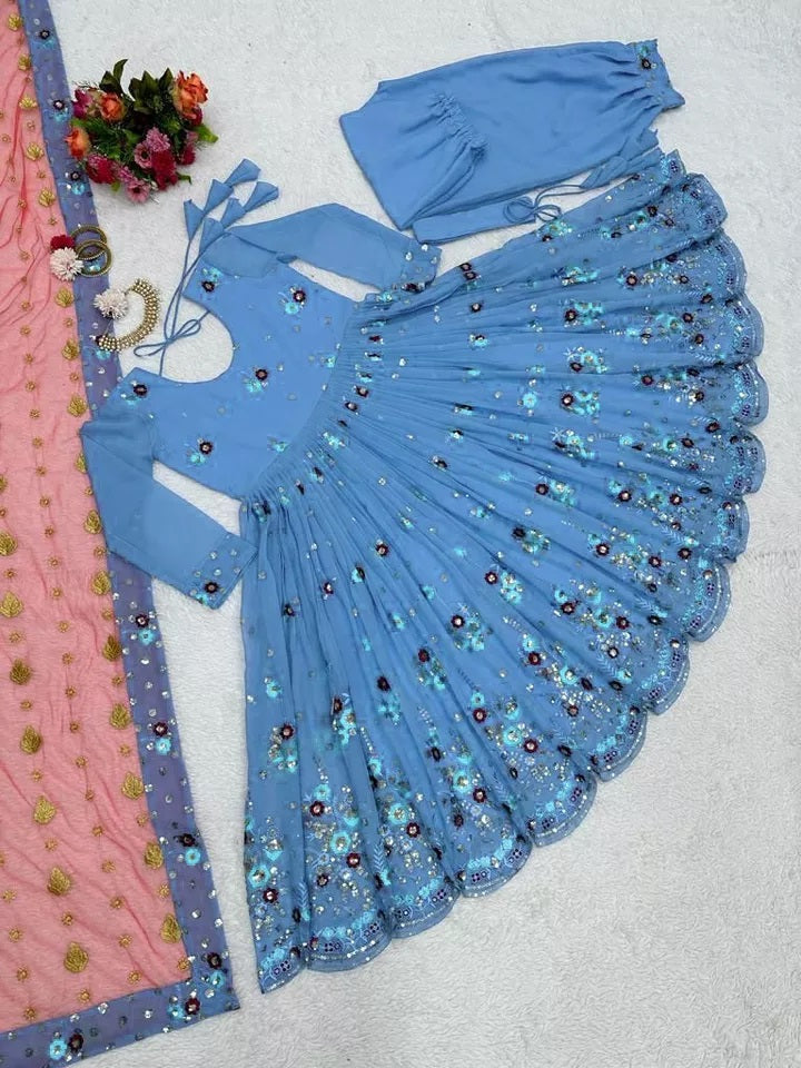 Faux Georgette With Sequence Work Top Afghani With Dupatta