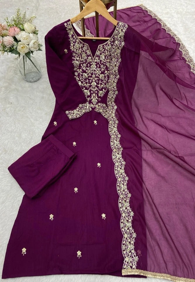 Classic Traditional Designer Roman Silk Salwar Kameez Suit 12-AW