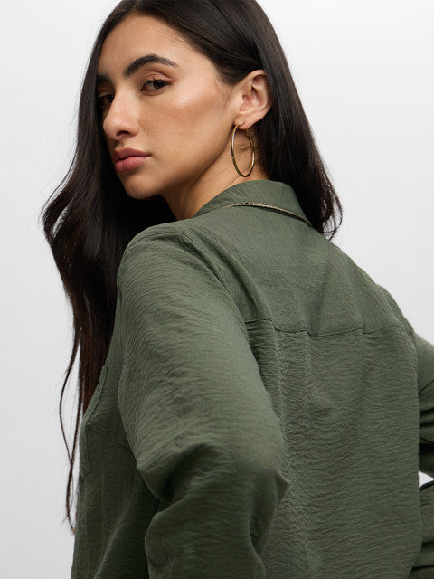 Textured Hunter Green Women Shirts
