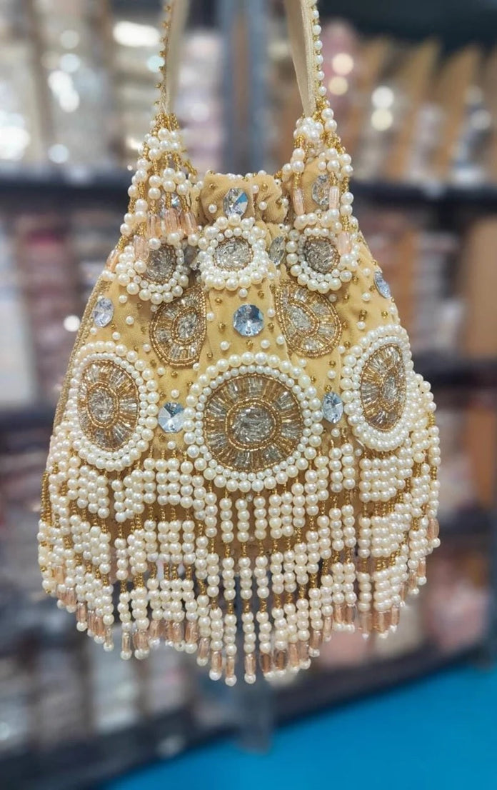 Pearl Double side Embroidery Work Potli Bag