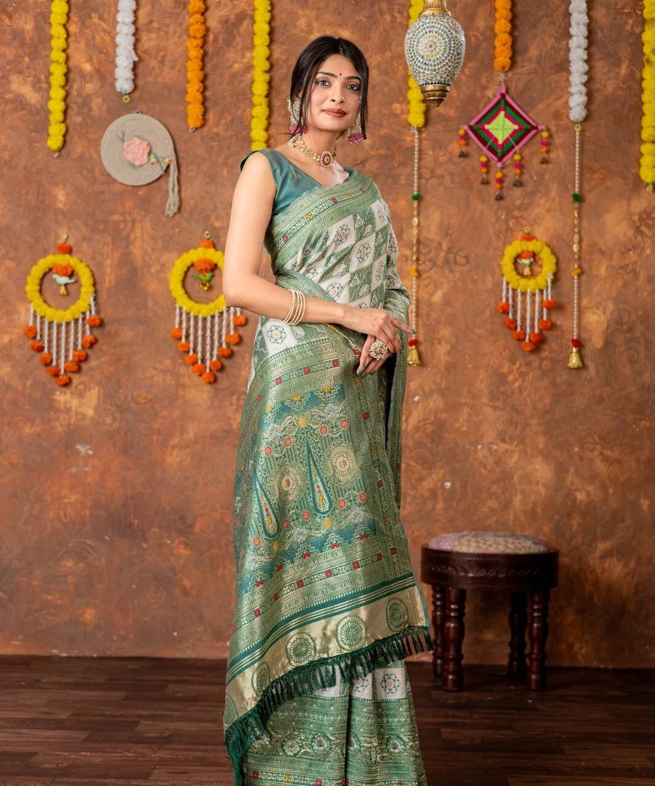 Premium Patola Silk Traditional Saree , Wedding Wear Sari With Blouse