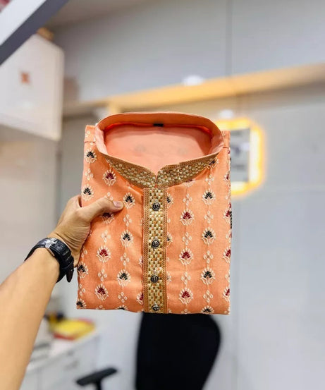 Stitched Heavy Jacquard Silk Indian Traditional Look Kurta Pajama For Men's