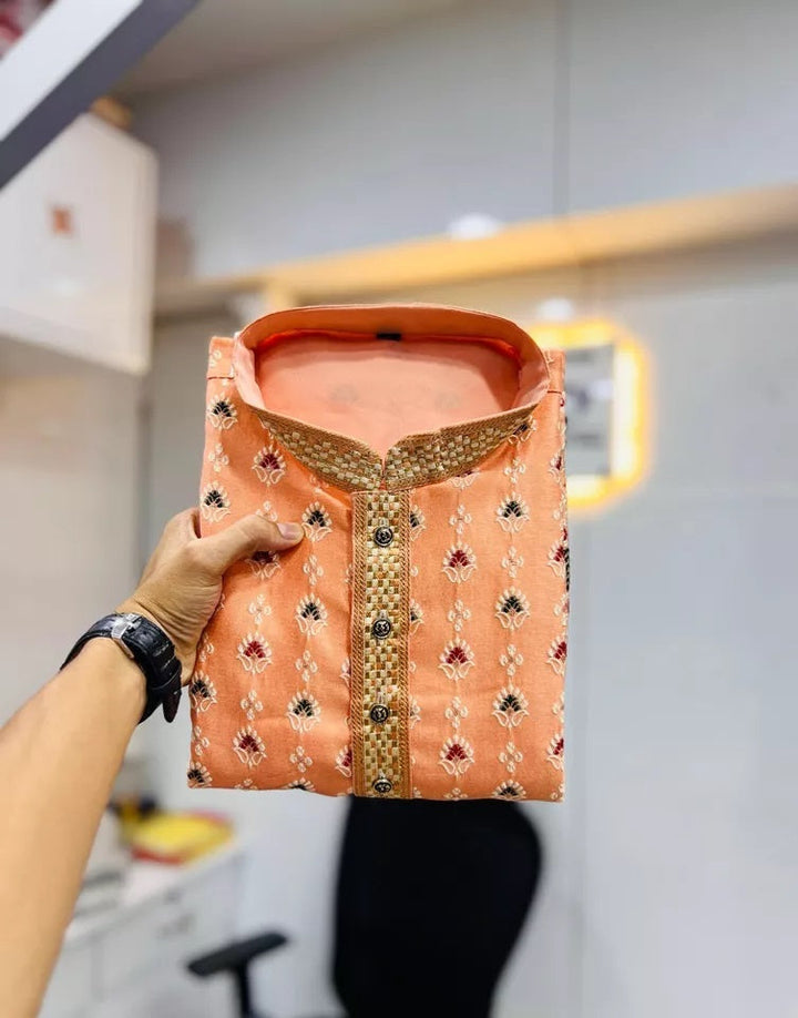 Stitched Heavy Jacquard Silk Indian Traditional Look Kurta Pajama For Men's