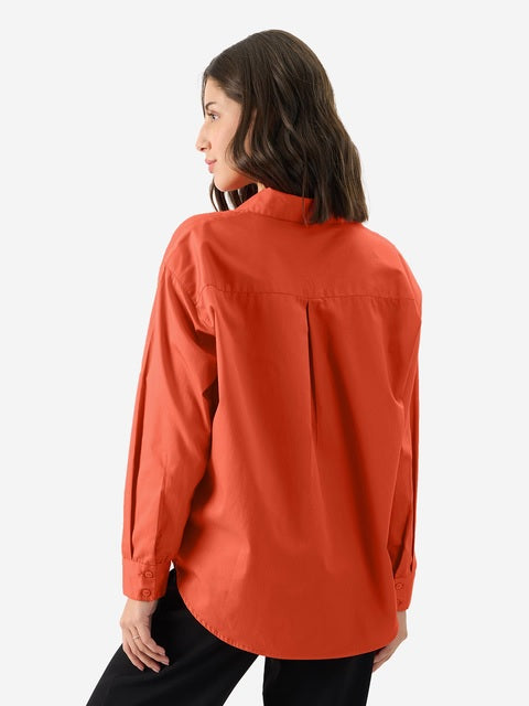 Solids Orange Flame Women Boyfriend Shirts