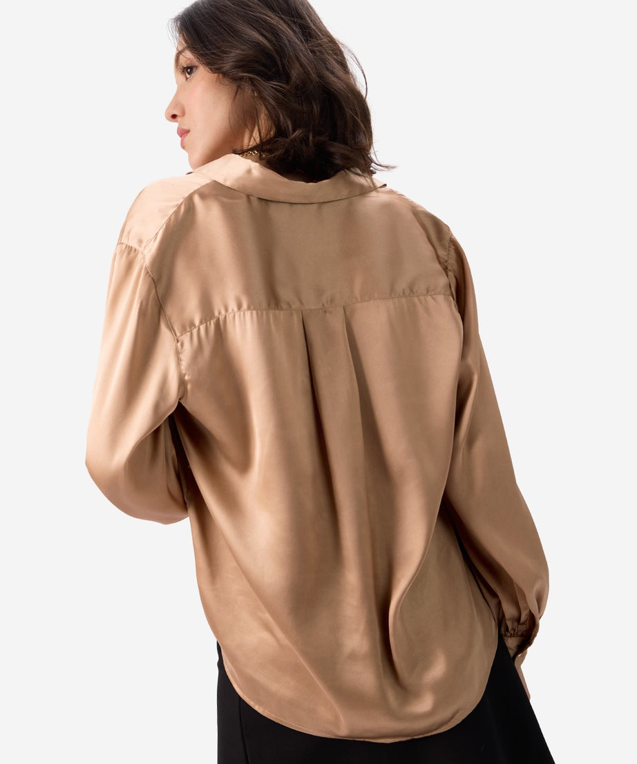 Satin Shirt Brown Women Shirts