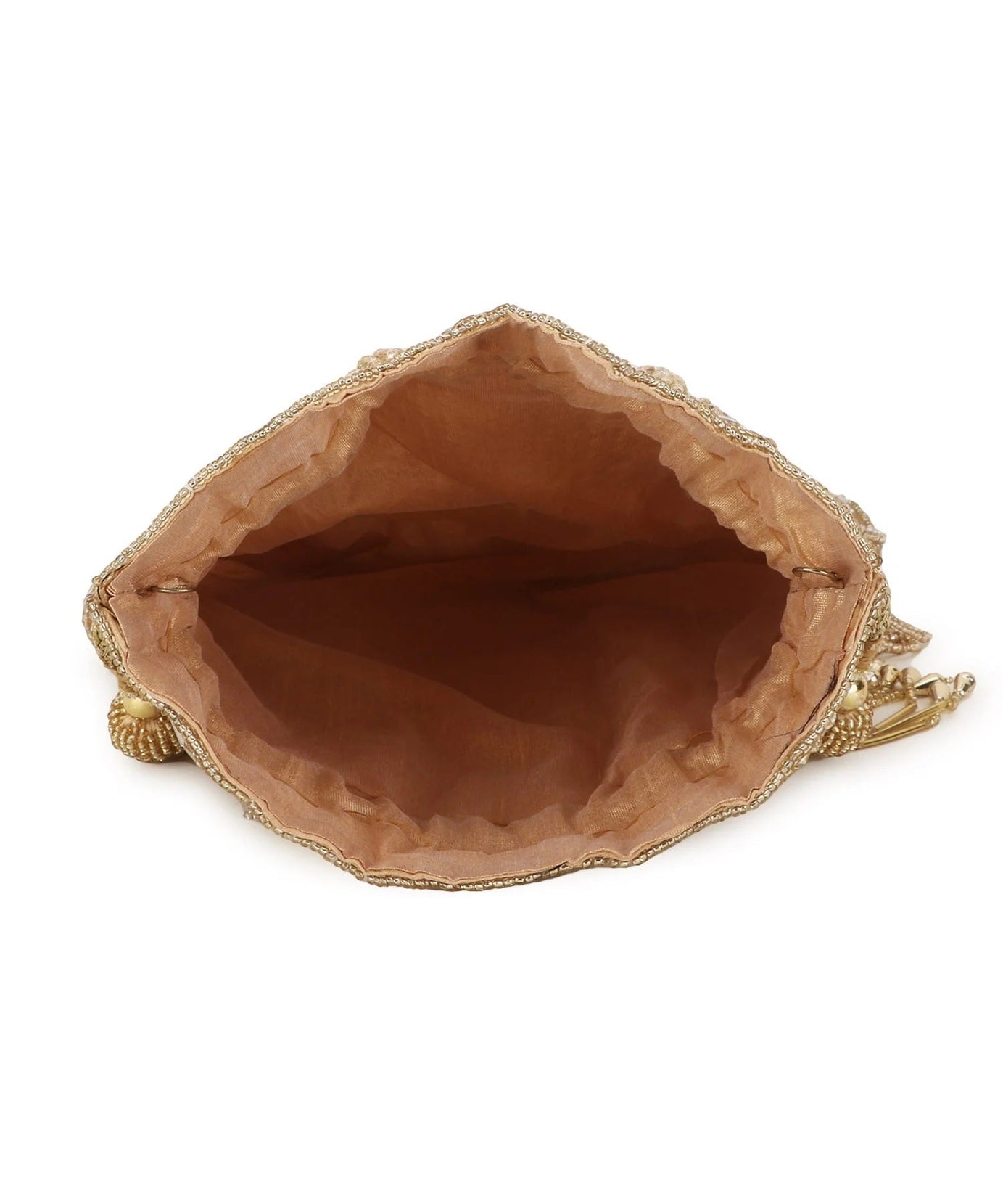 Dangle Chevron Embellished Faux Silk Potli Bag