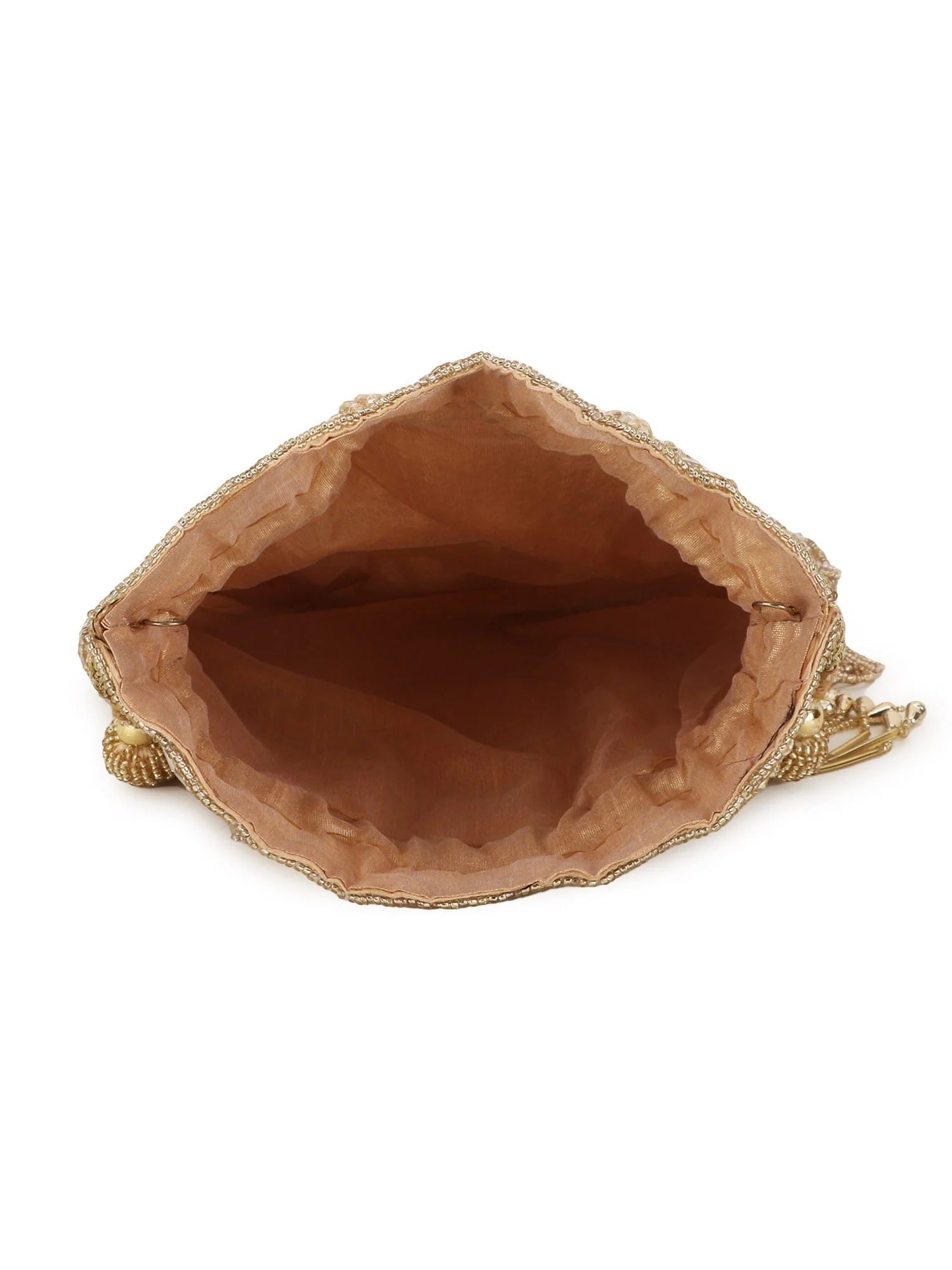 Dangle Chevron Embellished Faux Silk Potli Bag