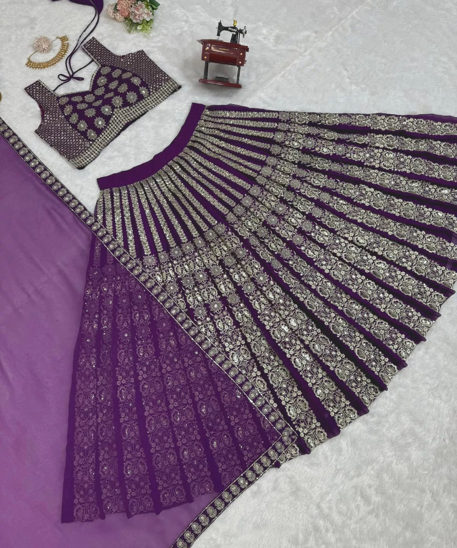 Georgette With Sequence Thread Work Designer Lehenga Blouse & Dupatta